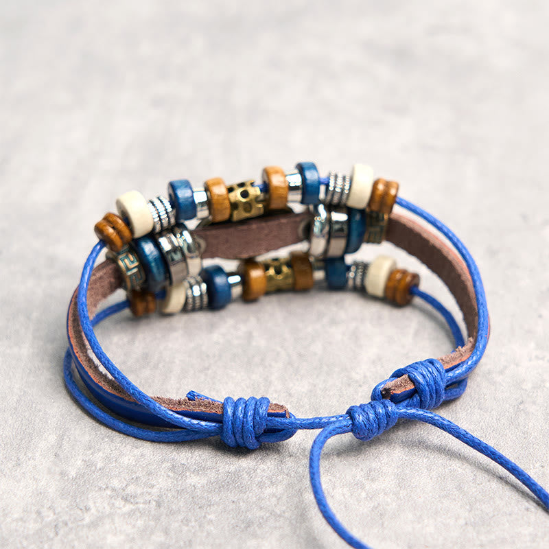 Pulsera de cuero ajustable con protección de ojo malvado tibetano y Buddha Stones
