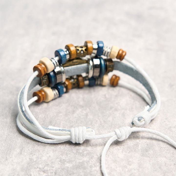 Pulsera de cuero ajustable con protección de ojo malvado tibetano y Buddha Stones