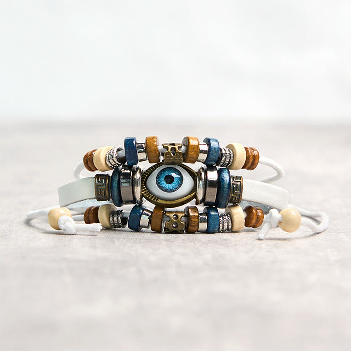 Pulsera de cuero ajustable con protección de ojo malvado tibetano y Buddha Stones