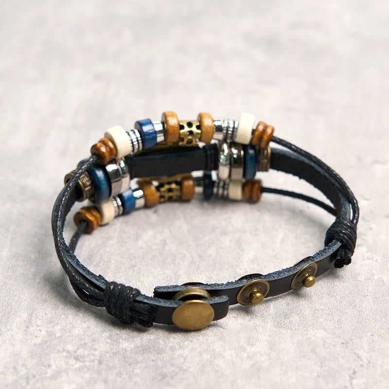Pulsera de cuero ajustable con protección de ojo malvado tibetano y Buddha Stones