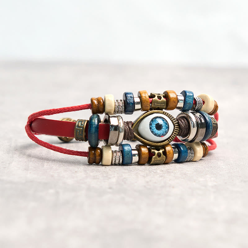 Pulsera de cuero ajustable con protección de ojo malvado tibetano y Buddha Stones