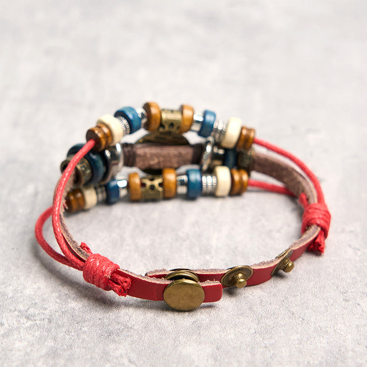 Pulsera de cuero ajustable con protección de ojo malvado tibetano y Buddha Stones