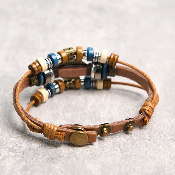 Pulsera de cuero ajustable con protección de ojo malvado tibetano y Buddha Stones