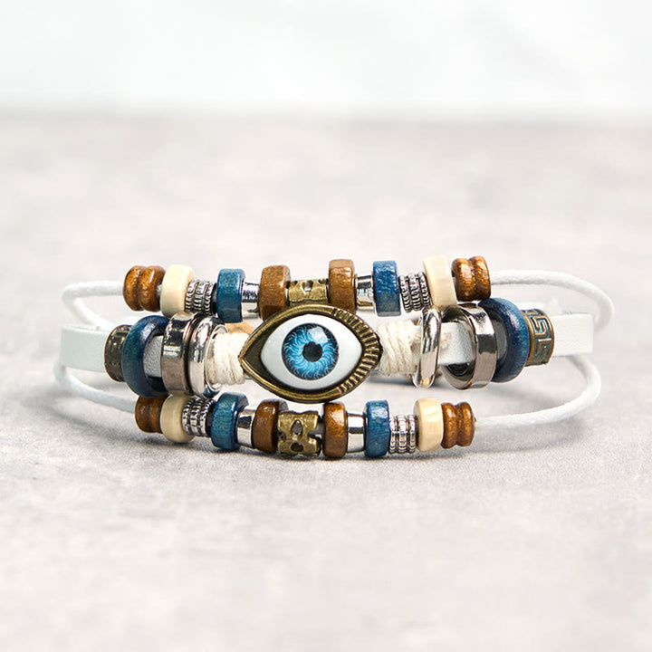 Pulsera de cuero ajustable con protección de ojo malvado tibetano y Buddha Stones