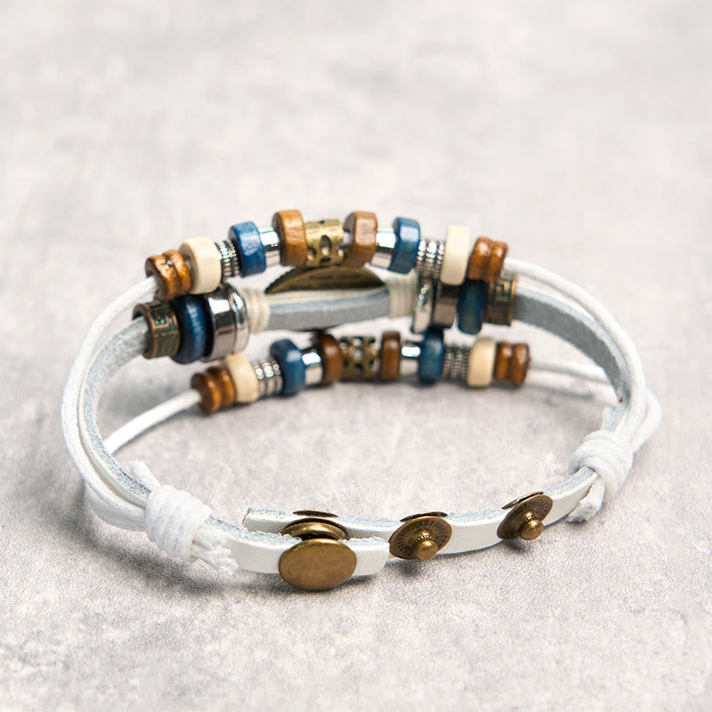 Pulsera de cuero ajustable con protección de ojo malvado tibetano y Buddha Stones