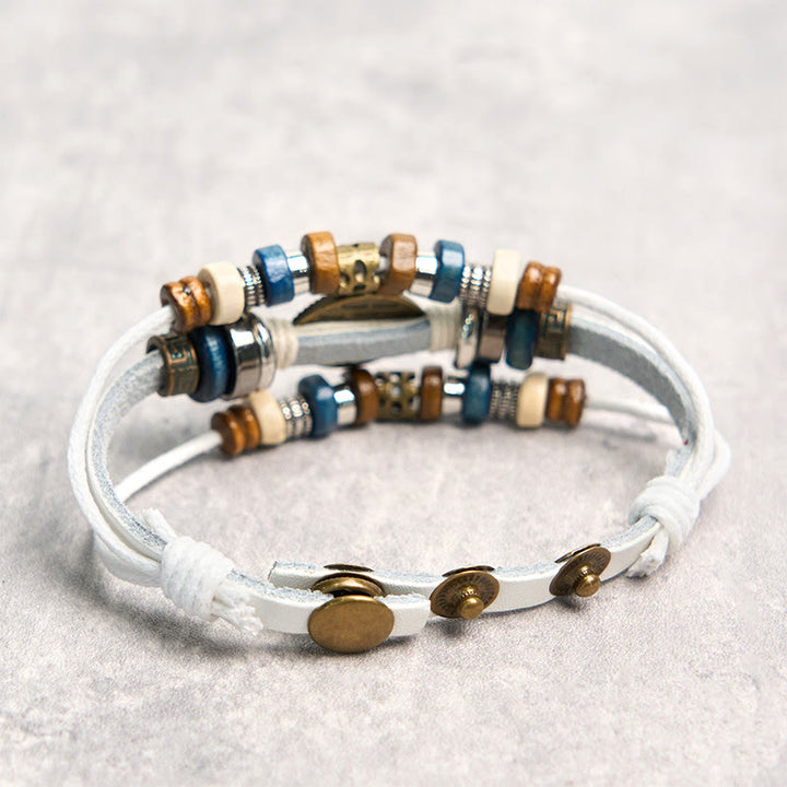 Pulsera de cuero ajustable con protección de ojo malvado tibetano y Buddha Stones