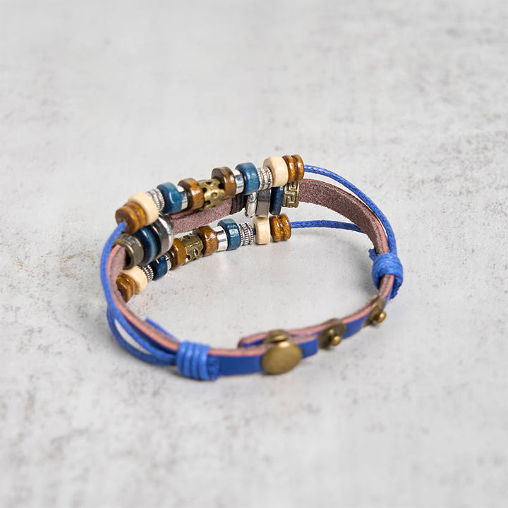 Pulsera de cuero ajustable con protección de ojo malvado tibetano y Buddha Stones