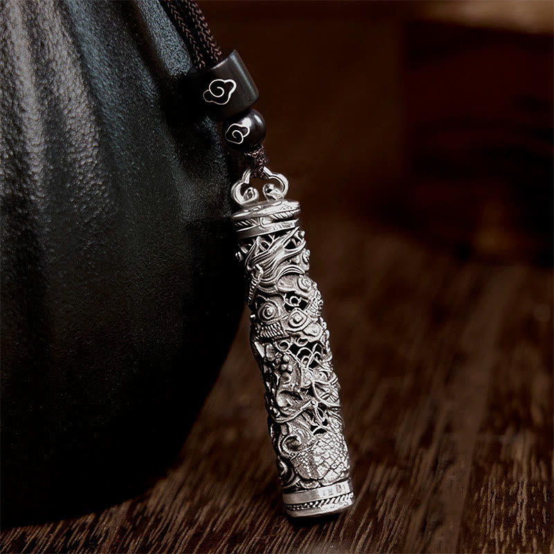 Buddha Stones Collar con colgante de equilibrio con diseño de dragón y personaje de cobre Fu - image 1