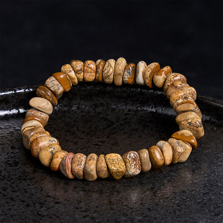 Pulsera de equilibrio con bloques irregulares de jaspe con imágenes de Buddha Stones