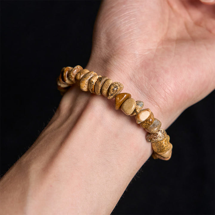 Pulsera de equilibrio con bloques irregulares de jaspe con imágenes de Buddha Stones