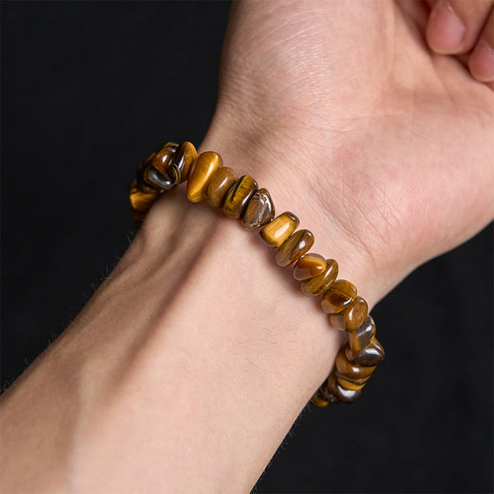 Pulsera de coraje con bloques irregulares de ojo de tigre y Buddha Stones