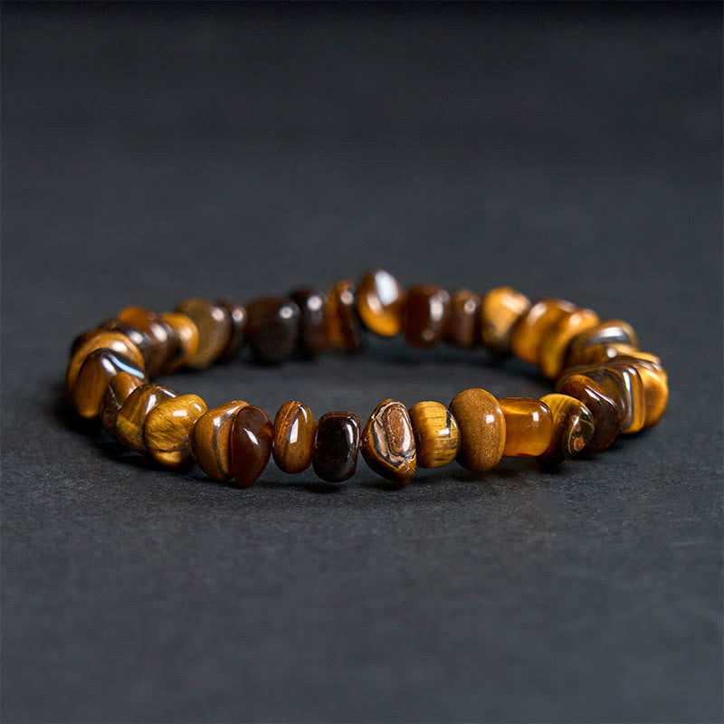 Pulsera de coraje con bloques irregulares de ojo de tigre y Buddha Stones