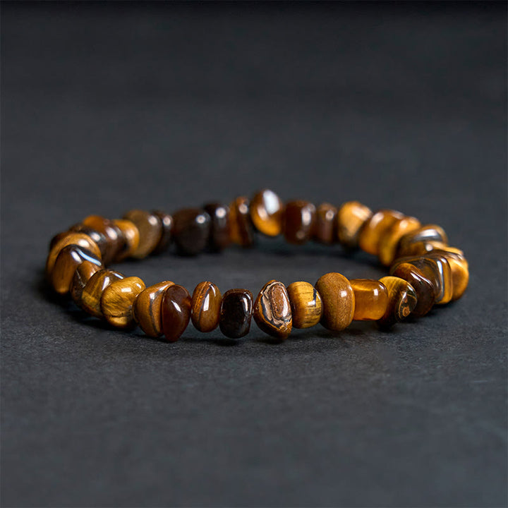 Pulsera de coraje con bloques irregulares de ojo de tigre y Buddha Stones