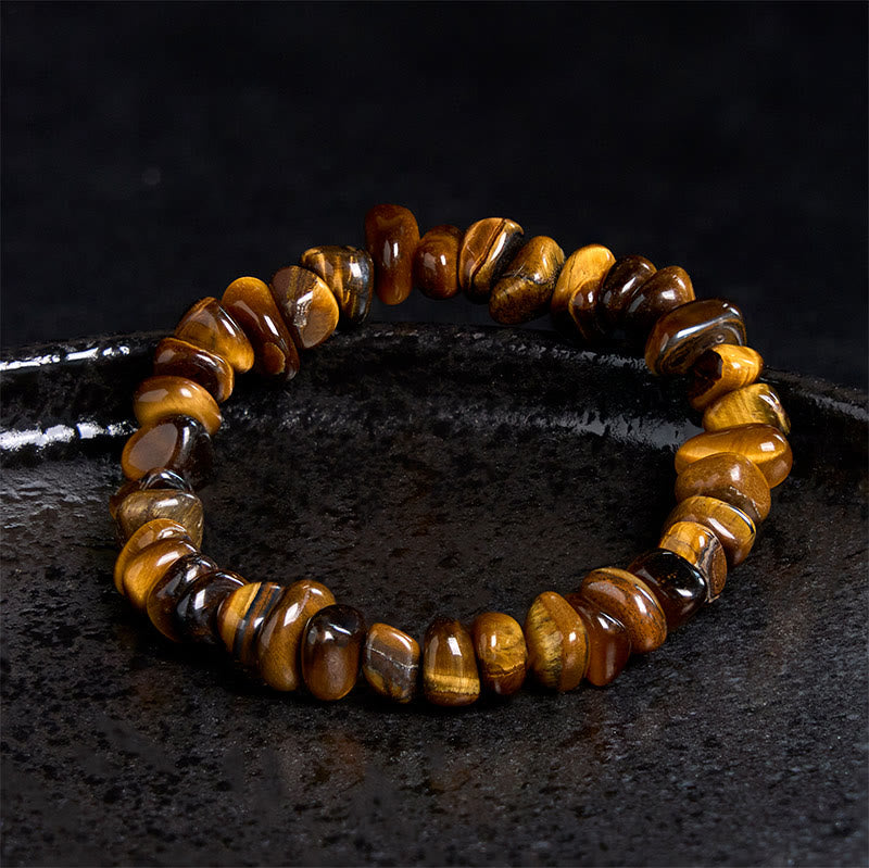 Pulsera de coraje con bloques irregulares de ojo de tigre y Buddha Stones