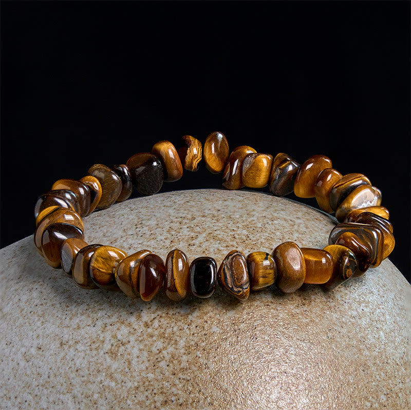 Pulsera de coraje con bloques irregulares de ojo de tigre y Buddha Stones
