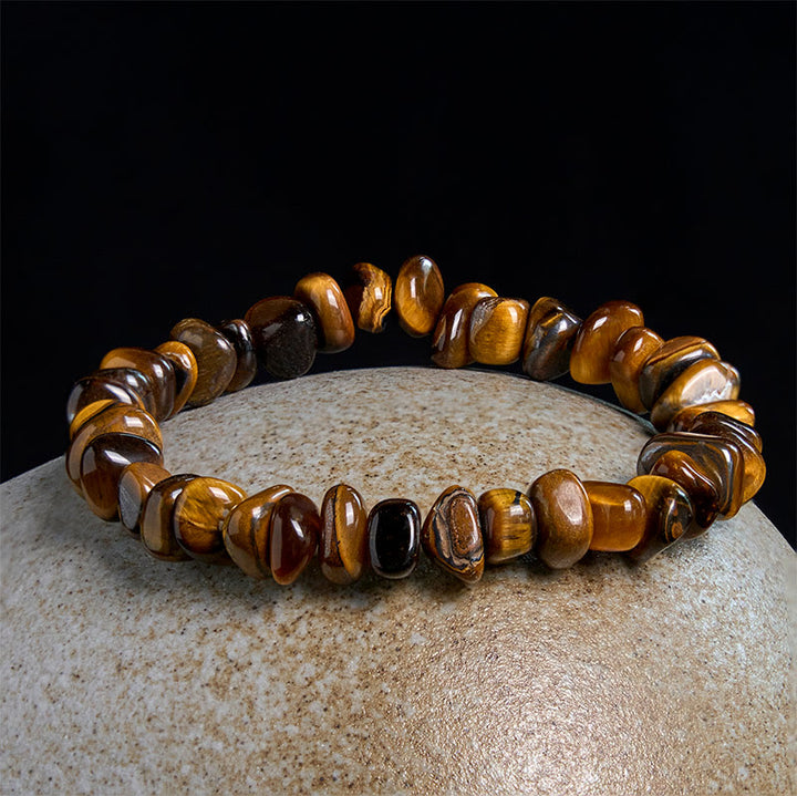 Pulsera de coraje con bloques irregulares de ojo de tigre y Buddha Stones