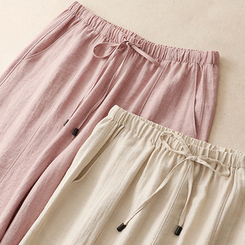Pantalones anchos con bolsillos y diseño de verano con cordón ajustable de Buddha Stones para mujer - image 17