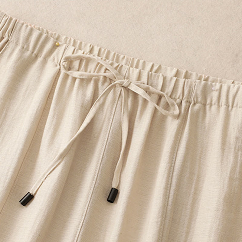 Pantalones anchos con bolsillos y diseño de verano con cordón ajustable de Buddha Stones para mujer - image 9