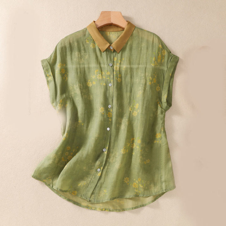 Camisa de manga corta para mujer con Buddha Stones - Verde amarillento - US8-10，UK/AU12-14，EU40-42 (2XL) - image 0