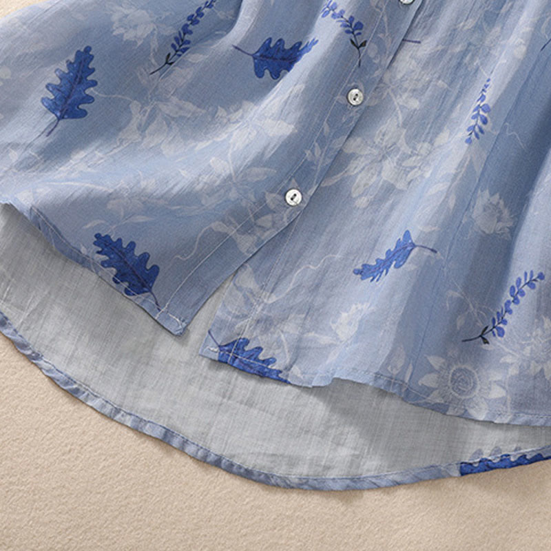 Camisa de manga corta para mujer con estampado de Buddha Stones, flores amarillas pequeñas, hojas y botones. - image 15