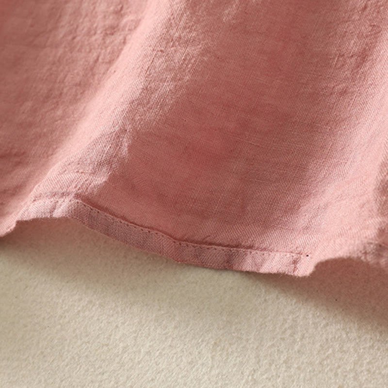 Camisa de lino y algodón de manga corta para mujer con botones rojos y lisos de verano Buddha Stones - image 12