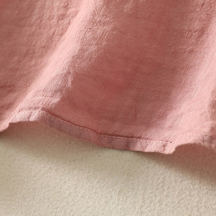 Camisa de lino y algodón de manga corta para mujer con botones rojos y lisos de verano Buddha Stones - image 12