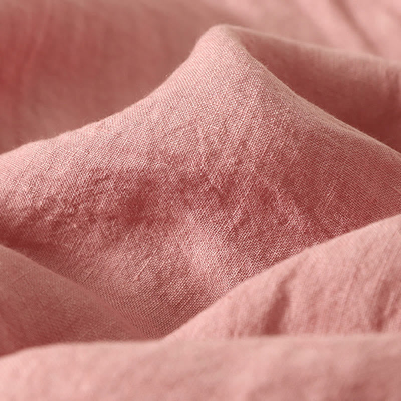 Camisa de lino y algodón de manga corta para mujer con botones rojos y lisos de verano Buddha Stones - image 9