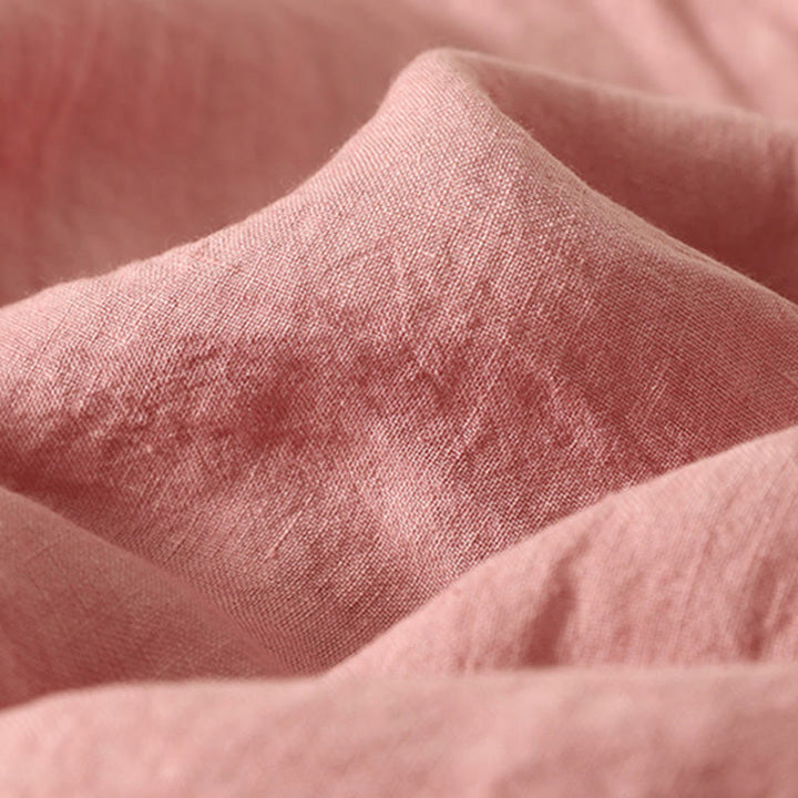 Camisa de lino y algodón de manga corta para mujer con botones rojos y lisos de verano Buddha Stones - image 9