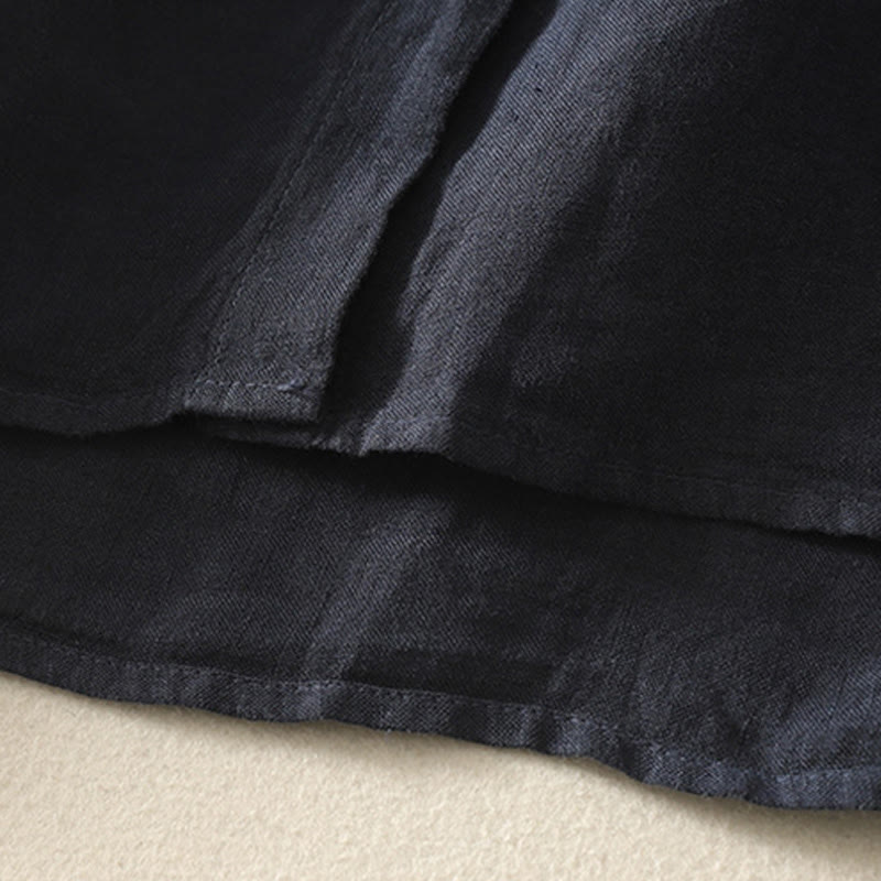 Camisa de lino y algodón de manga corta para mujer con botones rojos y lisos de verano Buddha Stones - image 3