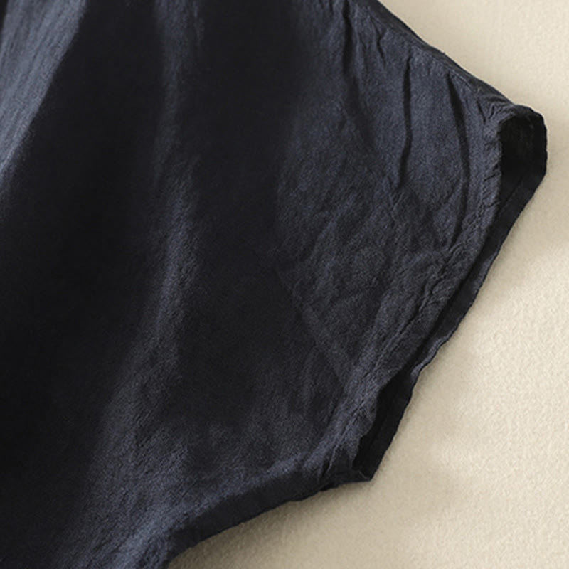 Camisa de lino y algodón de manga corta para mujer con botones rojos y lisos de verano Buddha Stones - image 2