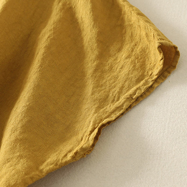 Camisa de lino y algodón de manga corta para mujer con botones rojos y lisos de verano Buddha Stones - image 17