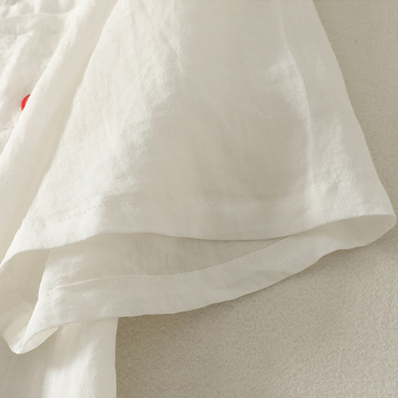 Camiseta de lino y algodón para mujer, de manga corta, con bordado informal de Buddha Stones y corazón rojo - image 8