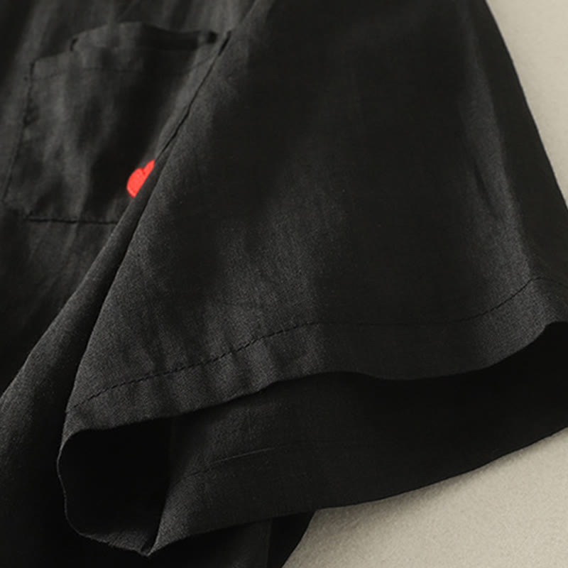 Camiseta de lino y algodón para mujer, de manga corta, con bordado informal de Buddha Stones y corazón rojo - image 15