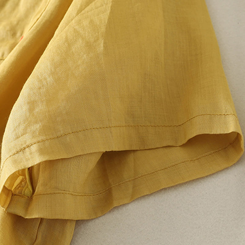 Camiseta de lino y algodón para mujer, de manga corta, con bordado informal de Buddha Stones y corazón rojo - image 12