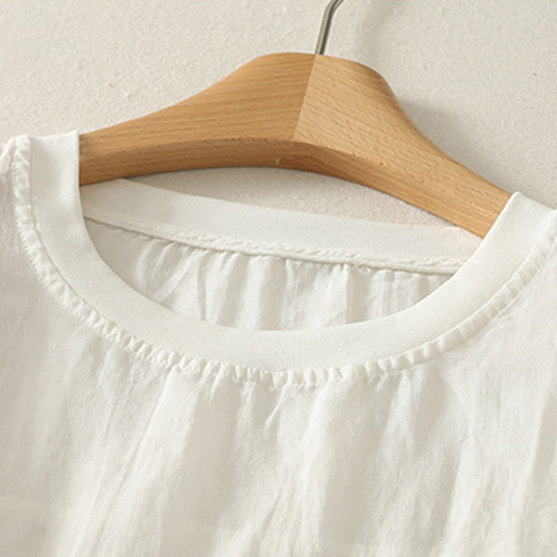 Camiseta de lino y algodón para mujer, de manga corta, con bordado informal de Buddha Stones y corazón rojo - image 5