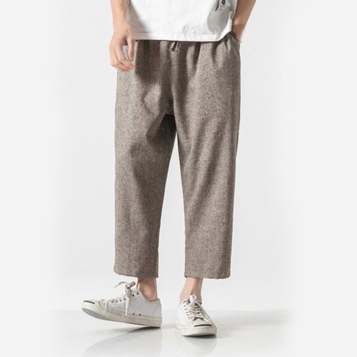 Pantalones de lino y algodón con bolsillos de Buddha Stones Summer Plain para hombre, talla 7-8 - image 7