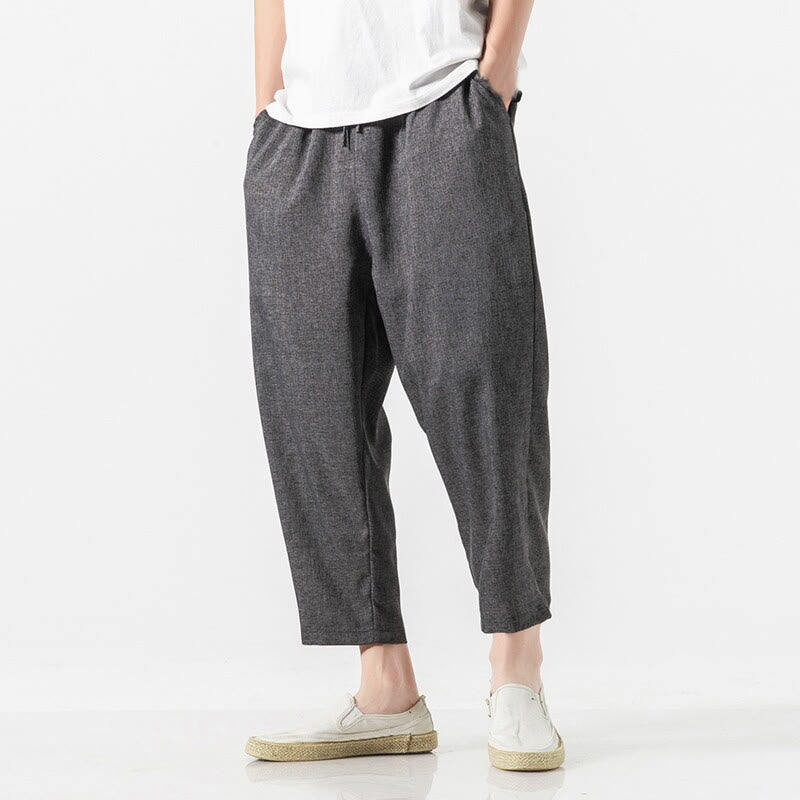 Pantalones de lino y algodón con bolsillos de Buddha Stones Summer Plain para hombre, talla 7-8 - image 17