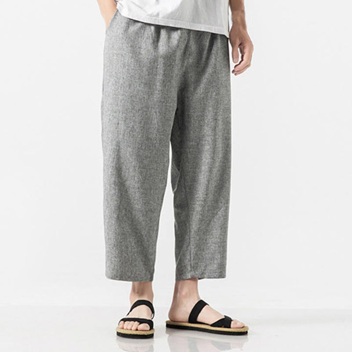 Pantalones de lino y algodón con bolsillos de Buddha Stones Summer Plain para hombre, talla 7-8 - image 29