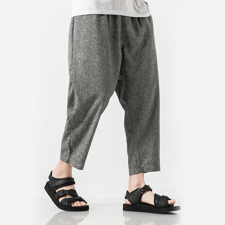 Pantalones de lino y algodón con bolsillos de Buddha Stones Summer Plain para hombre, talla 7-8 - image 19