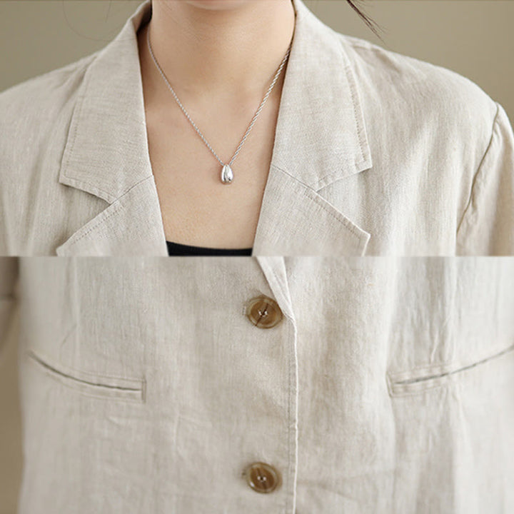 Chaqueta de lino y algodón de manga larga para mujer, color liso, con bolsillos , de Buddha Stones Spring - image 4