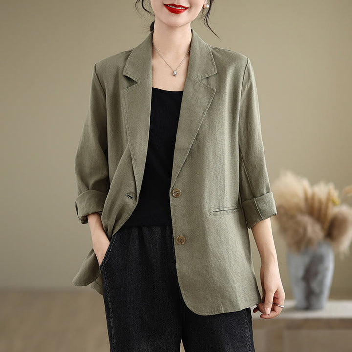 Chaqueta de mujer de manga larga, color liso, con bolsillos, con Buddha Stones, ideal para primavera. - Verde oliva - US8-10，UK/AU12-14，EU40-42 (2XL) - image 23