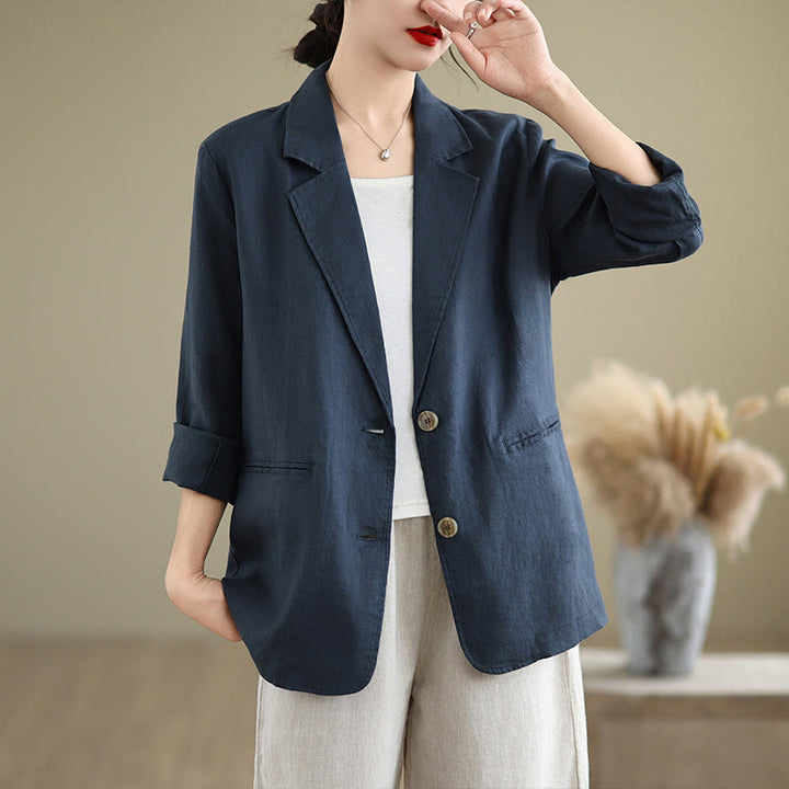 Chaqueta de mujer de manga larga, color liso, con bolsillos, con Buddha Stones, ideal para primavera. - Azul medianoche - US8-10，UK/AU12-14，EU40-42 (2XL) - image 13