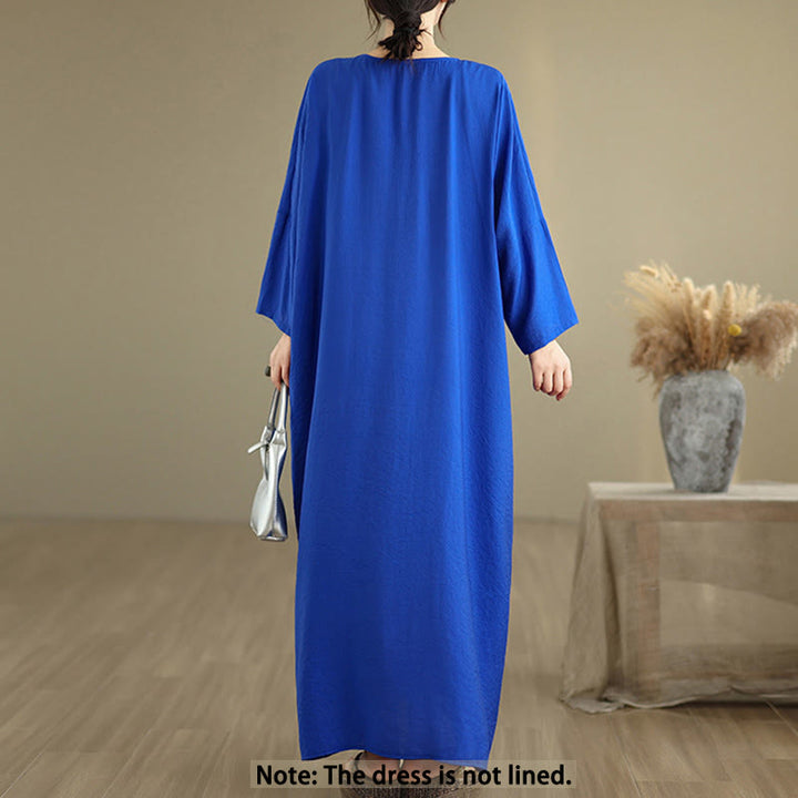Vestido midi de algodón con cuello en V y manga larga en color puro de Buddha Stones Fall - image 12