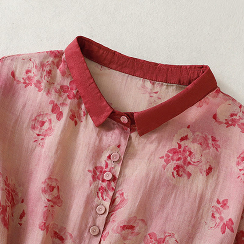 Vestido midi de manga corta con cintura alta, estampado de Buddha Stones, botones, cordón ajustable y bolsillos. - image 2