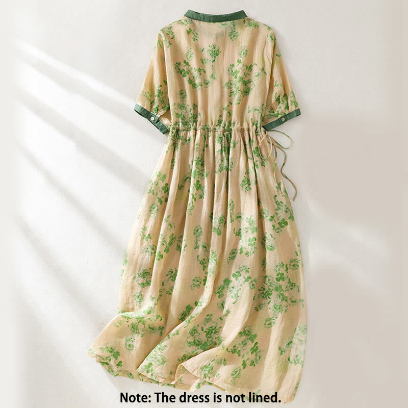 Vestido midi de manga corta con cintura alta, estampado de Buddha Stones, botones, cordón ajustable y bolsillos. - image 8