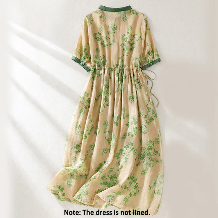 Vestido midi de manga corta con cintura alta, estampado de Buddha Stones, botones, cordón ajustable y bolsillos. - image 8