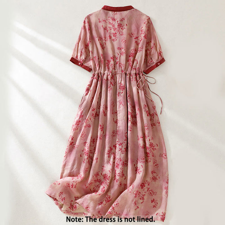 Vestido midi de manga corta con cintura alta, estampado de Buddha Stones, botones, cordón ajustable y bolsillos. - image 1