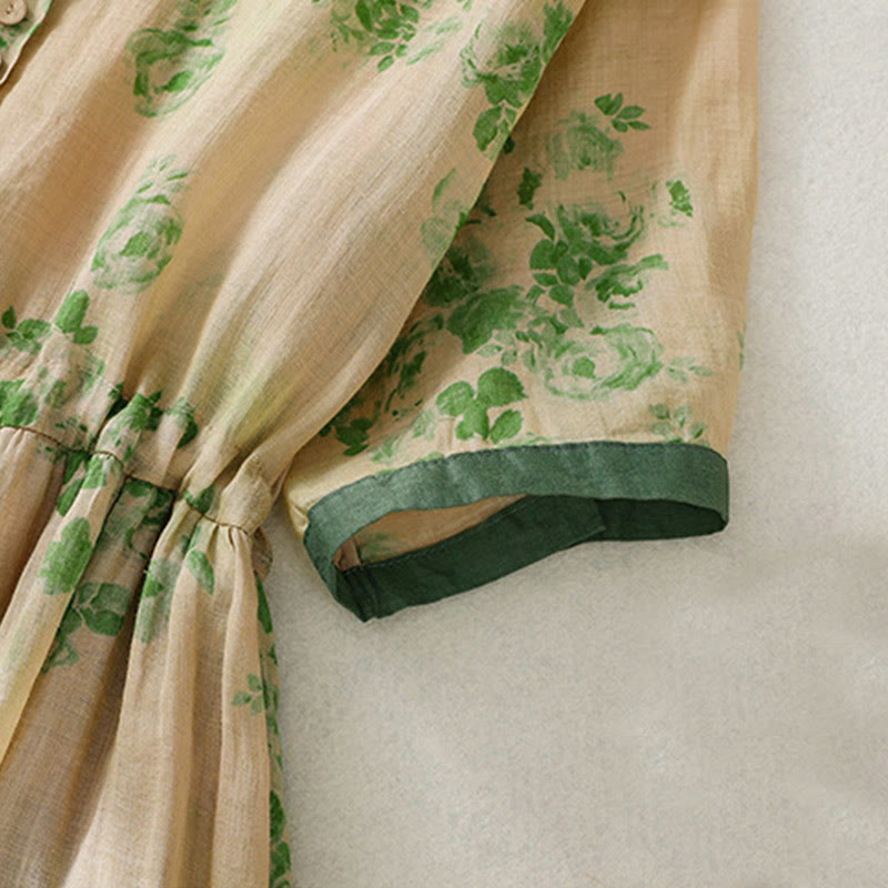 Vestido midi de manga corta con cintura alta, estampado de Buddha Stones, botones, cordón ajustable y bolsillos. - image 13