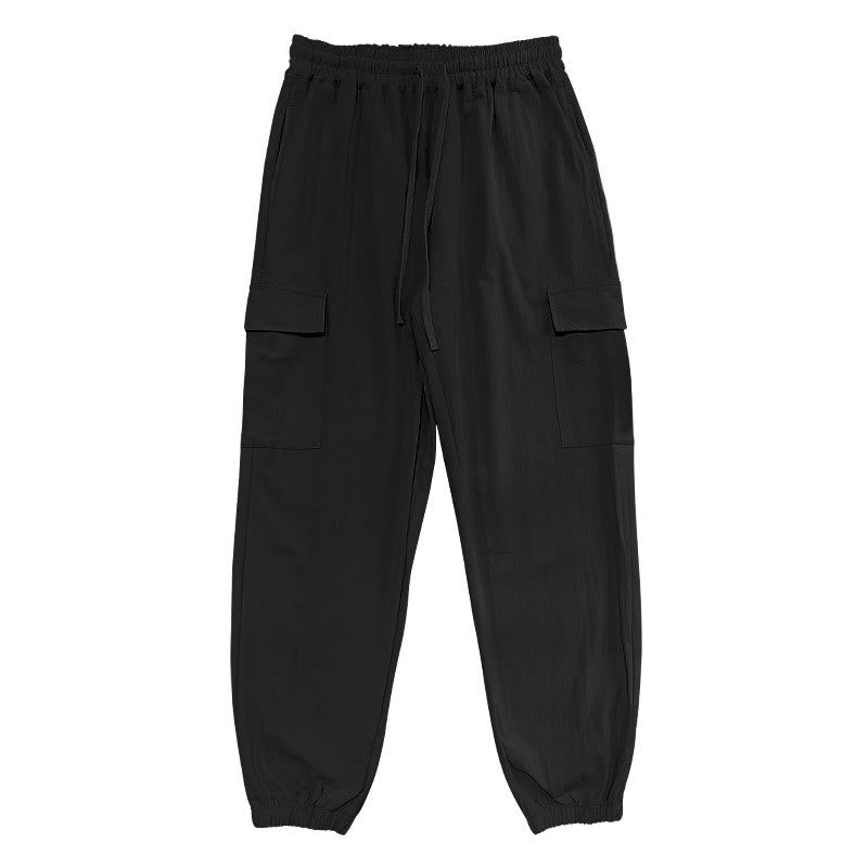 Pantalones cargo de lino con cordón y bolsillos para hombre, de color liso, con Buddha Stones - image 4