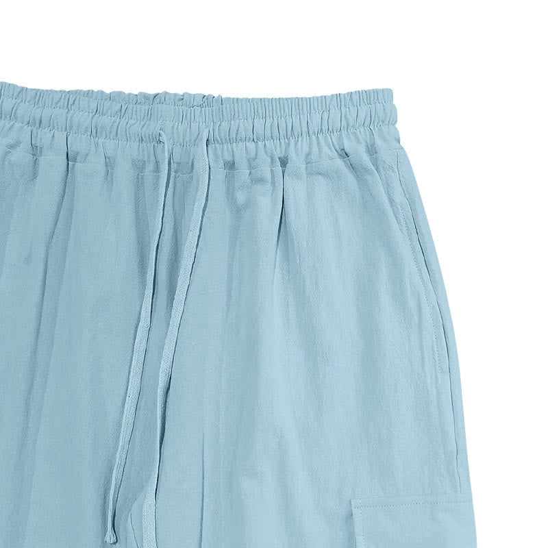 Pantalones cargo de lino con cordón y bolsillos para hombre, de color liso, con Buddha Stones - image 11